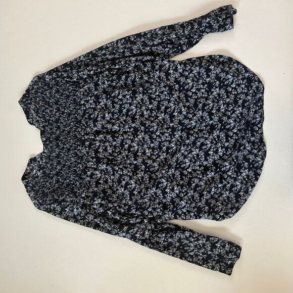 BeachLunchLounge Collection Floral Blouse Navy Blue Long Sleeve Top Size Large - Picture 3 of 5